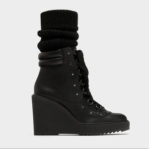 Zara Lace Up Leather Wedge Ankle Boots